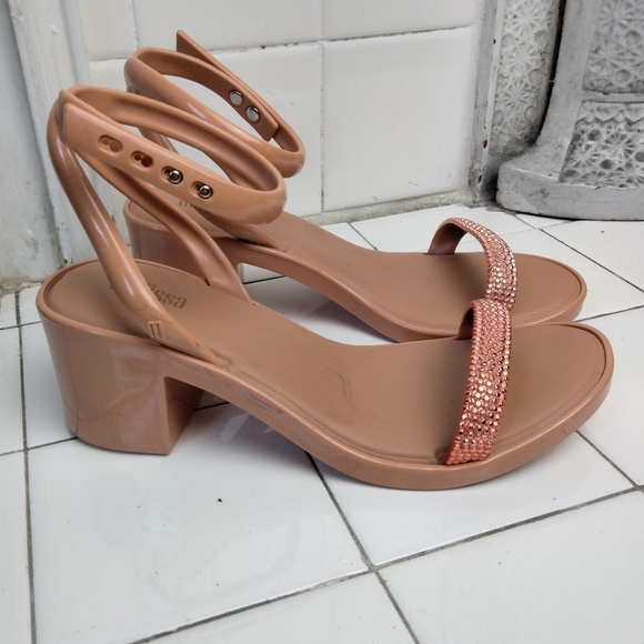 NWT Melissa Shiny Jelly Rhinestone Heel in Copper Brown Sz. 6 - Picture 3 of 3